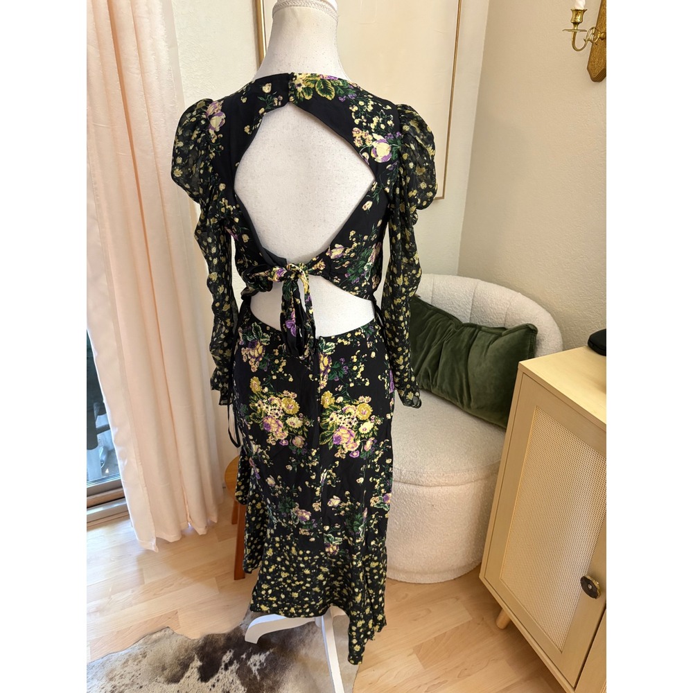 FOR LOVE & LEMONS Ross Midi Dress Floral Ruffle Open Back Size Small - Picture 3 of 12